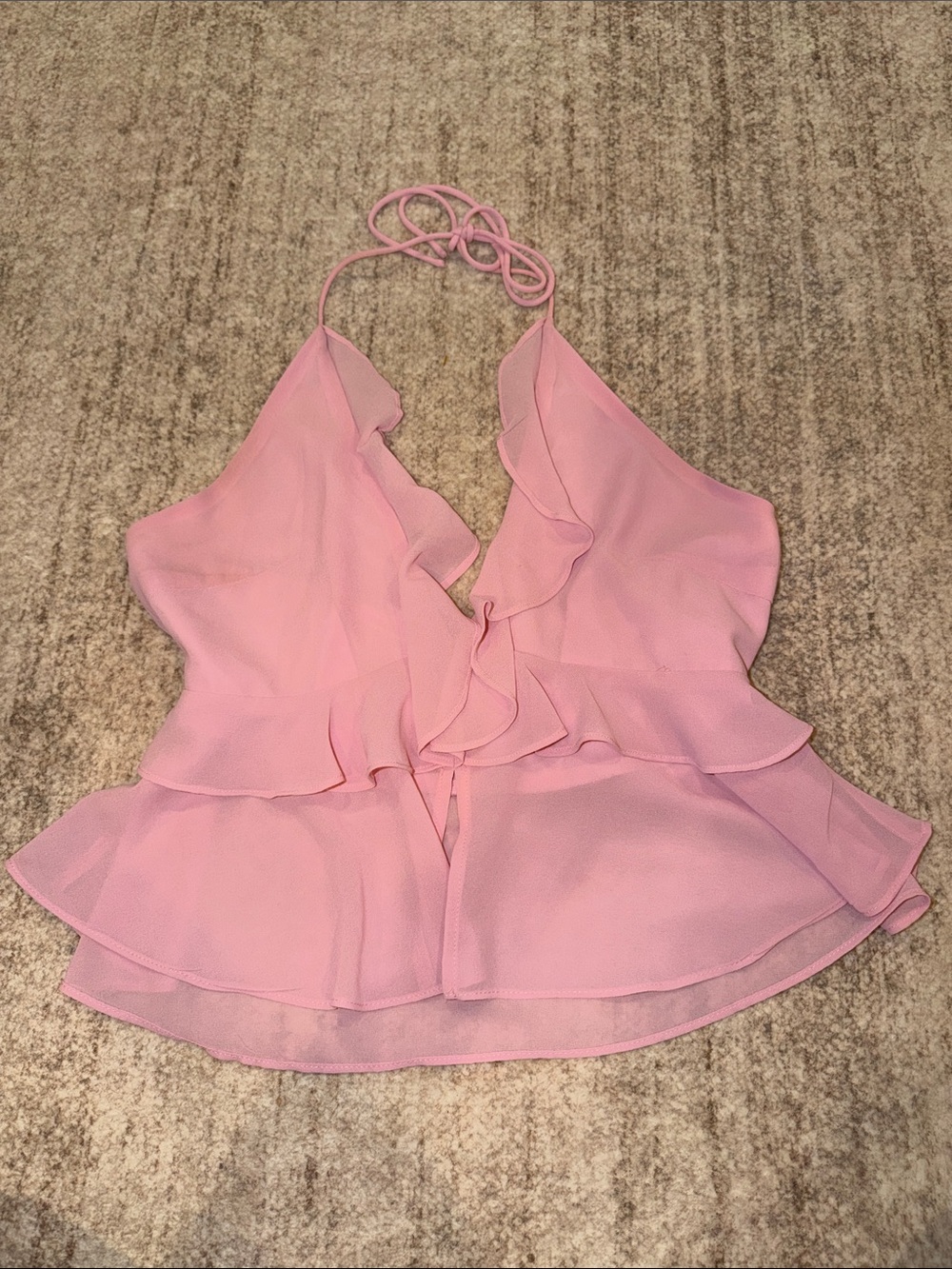 Pink Ruffle Halter Women's Top Open Back